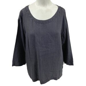 Vikolino Gray Linen Lagonlook Pullover Blouse Size S Oversized 3/4 Sleeve Bella